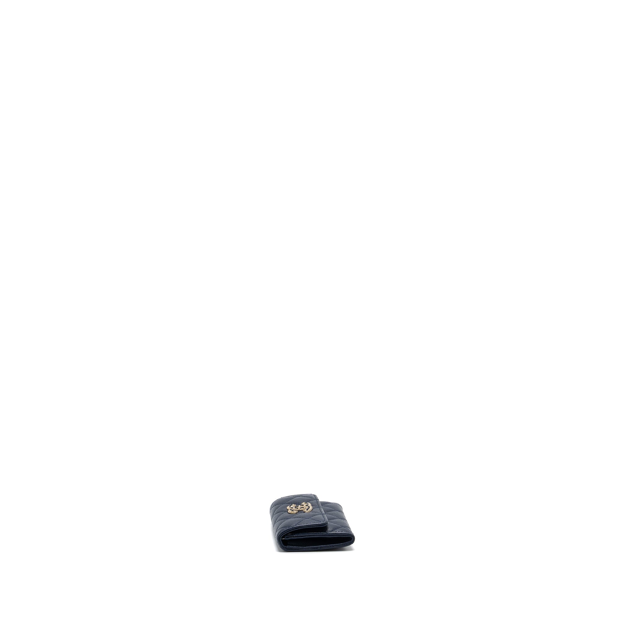 CHANEL DETAILED GIANT LOGO CARD HOLDER CAVIAR DARK BLUE LGHW
