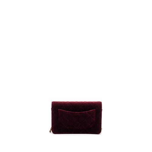 CHANEL CRYSTAL PEARL CRUSH WALLET ON CHAIN VELVET BURGUNDY LGHW