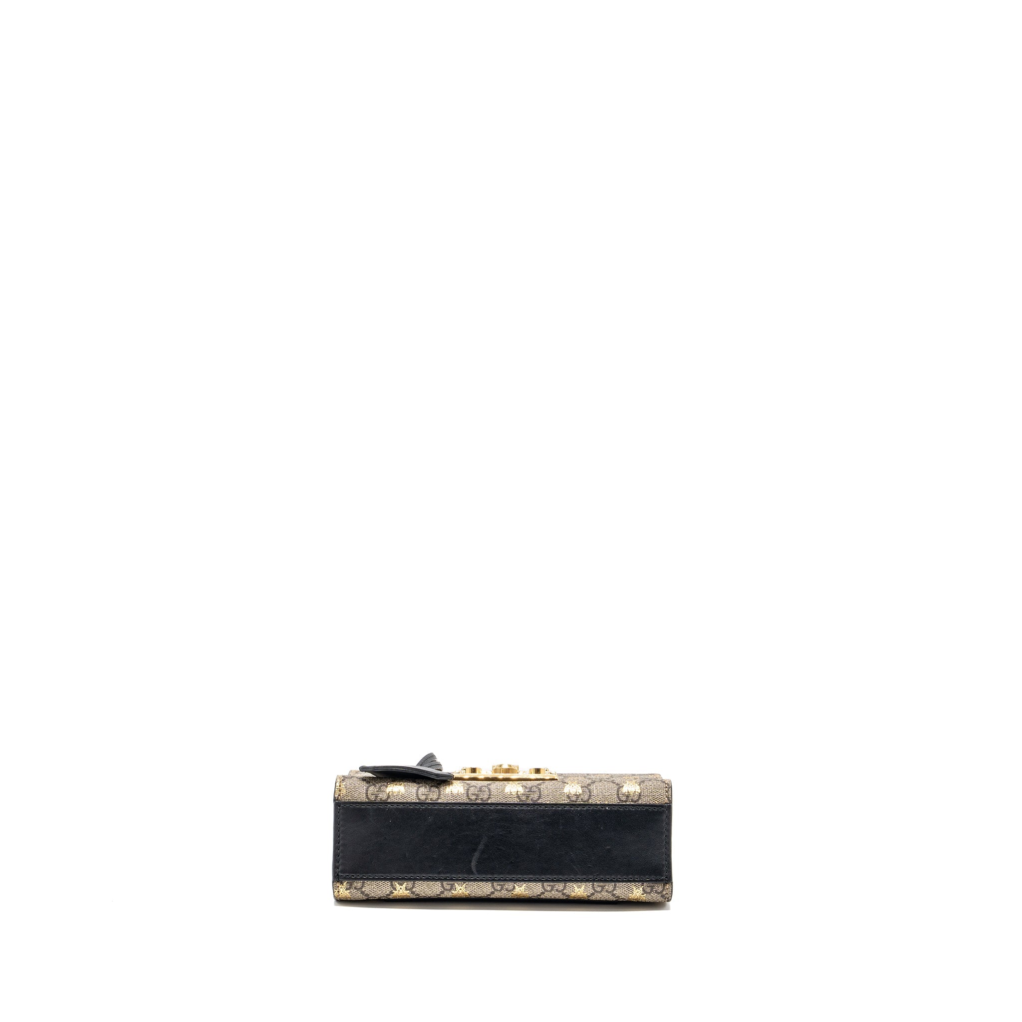 GUCCI SMALL PADLOCK CHAIN BAG GG SUPREME CANVAS WITH BEE PRINT BEIGE / BLACK GHW