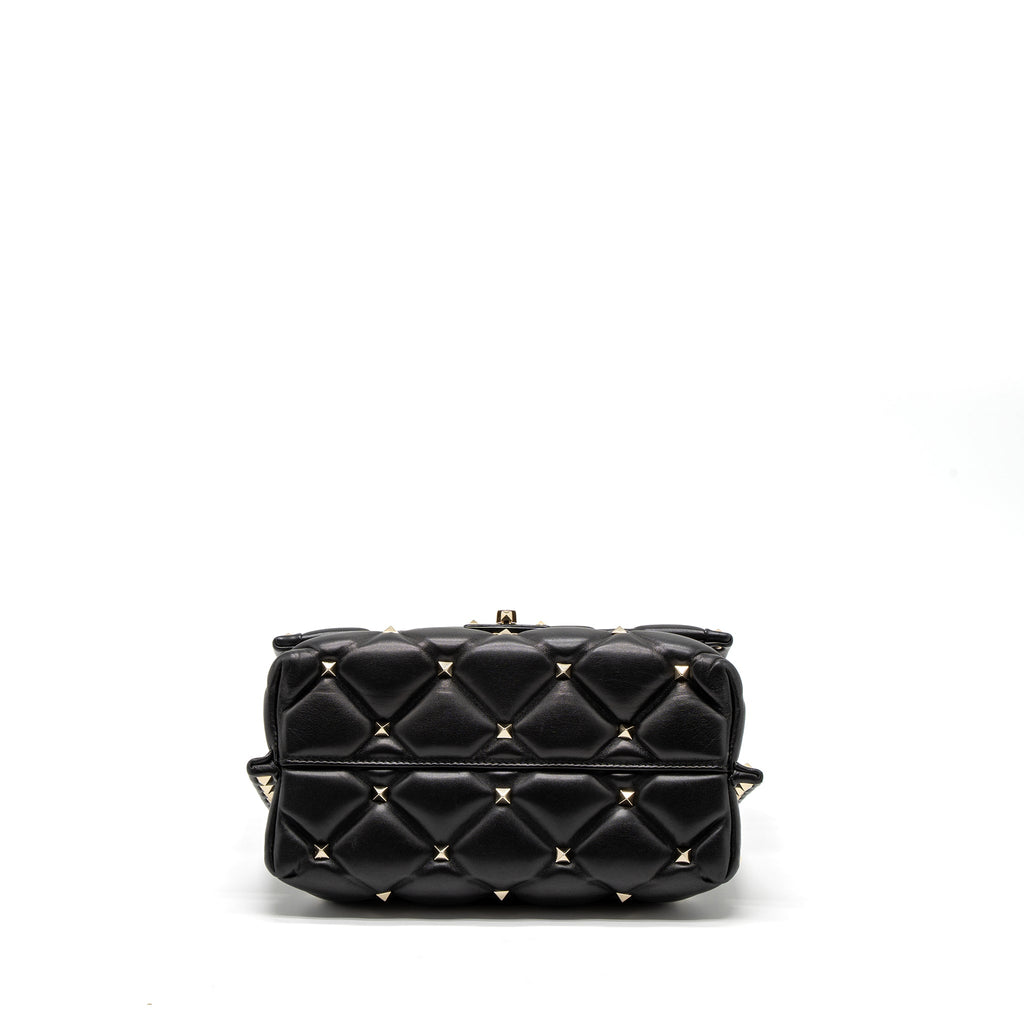 VALENTINO TOP HANDLE QUILTED CANDYSTUD FLAP BAG LAMBSKIN BLACK LGHW