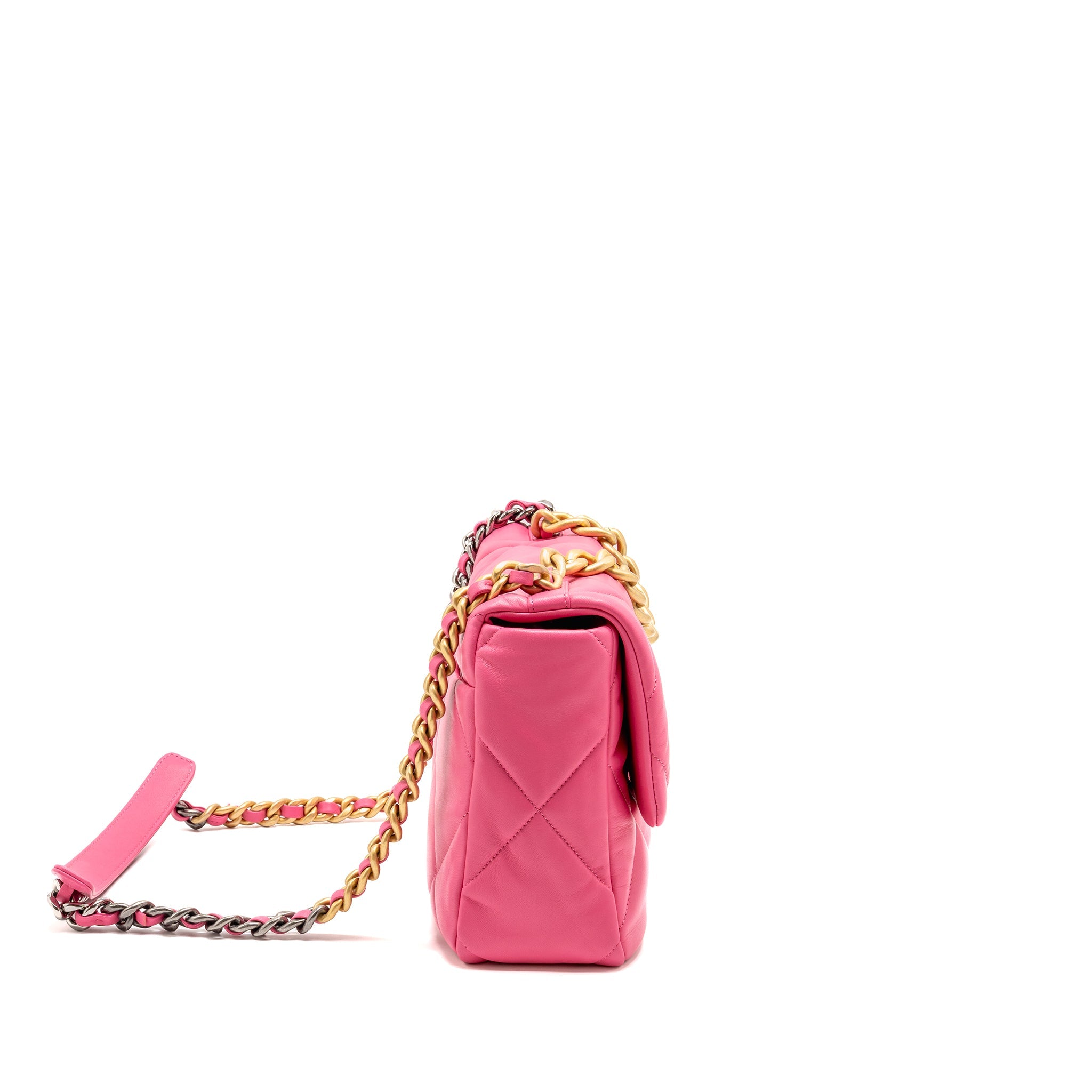 CHANEL LARGE 19 BAG LAMBSKIN PINK MULTICOLOUR HARDWARE (MICROCHIP)