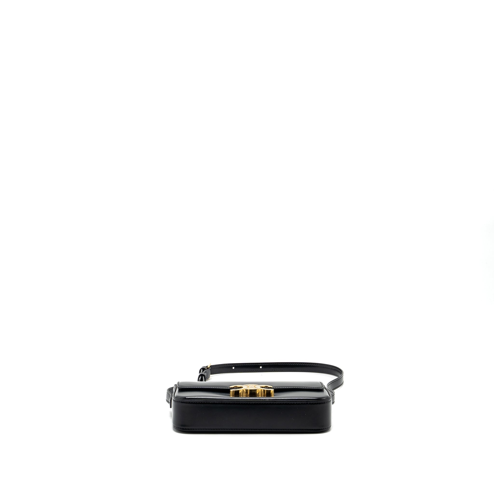 CELINE TRIOMPHE SHOULDER BAG SHINY CALFSKIN BLACK GHW
