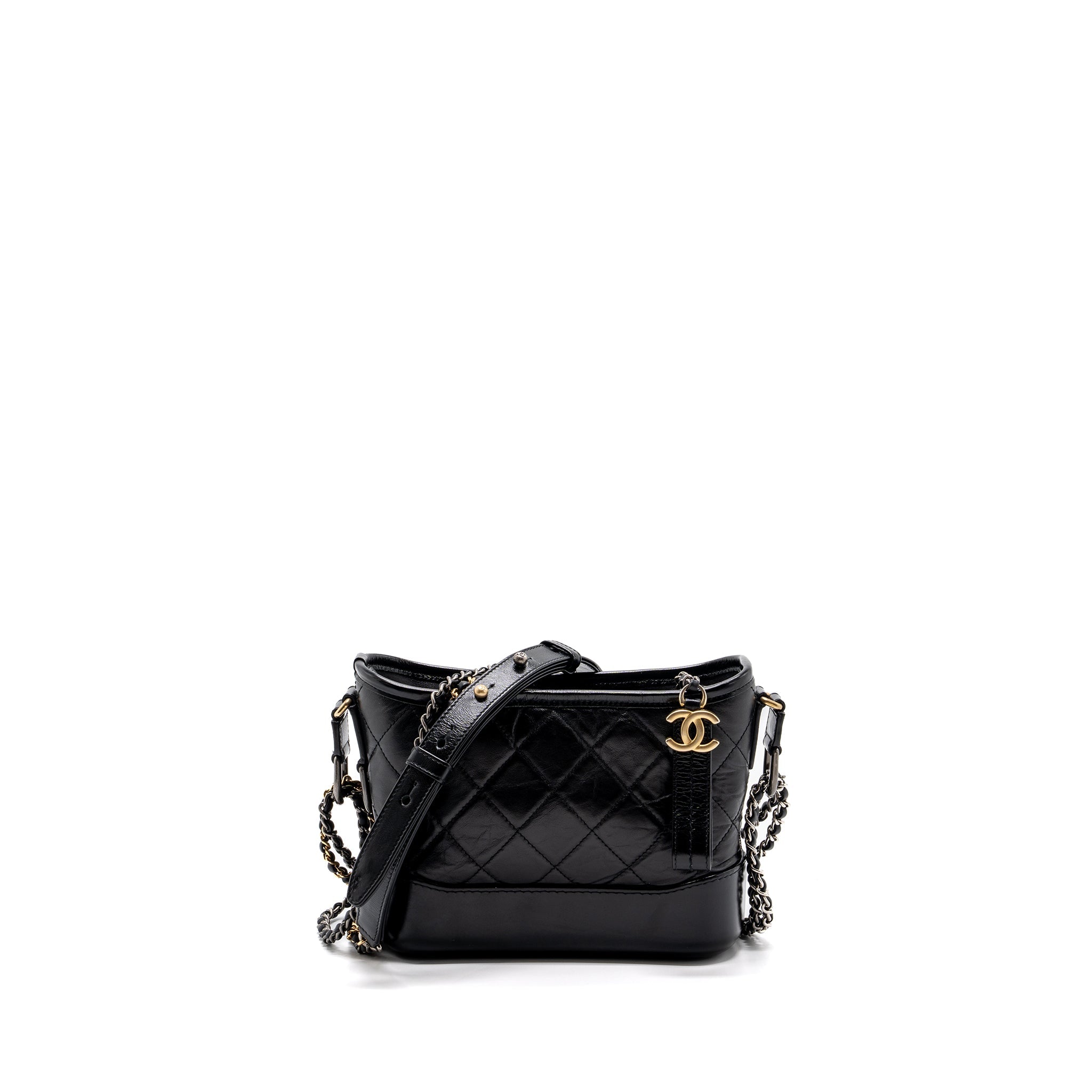 CHANEL SMALL GABRIELLE HOBO BAG AGED CALFSKIN BLACK MULTICOLOUR HARDWARE