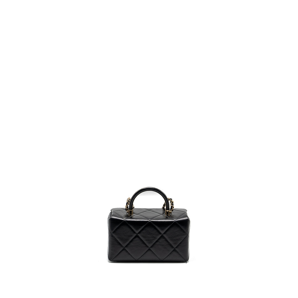 CHANEL 23K TOP HANDLE VANITY BAG SHINY CALFSKIN BLACK GHW (MICROCHIP)