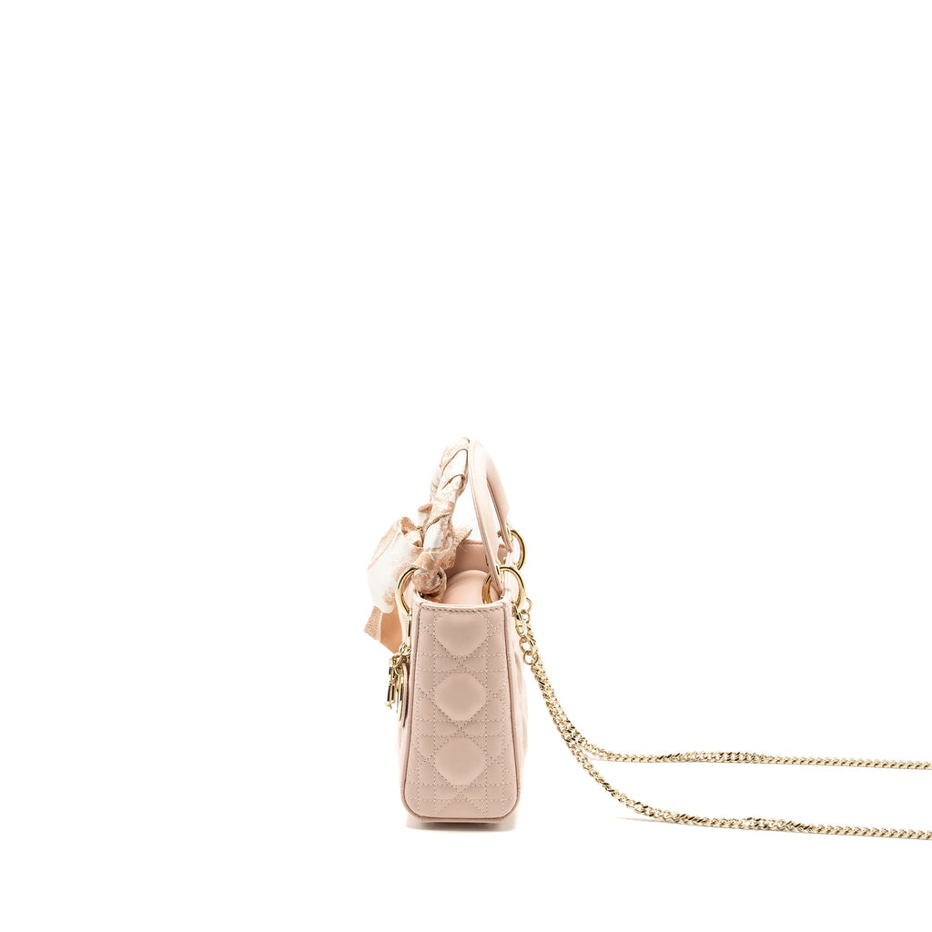 DIOR MINI LADY DIOR LAMBSKIN POWDER PINK LGHW