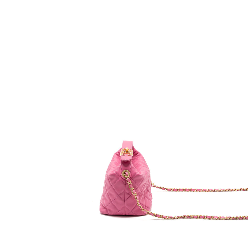 CHANEL 20S SMALL QUILTED HOBO BAG LAMBSKIN PINK GHW