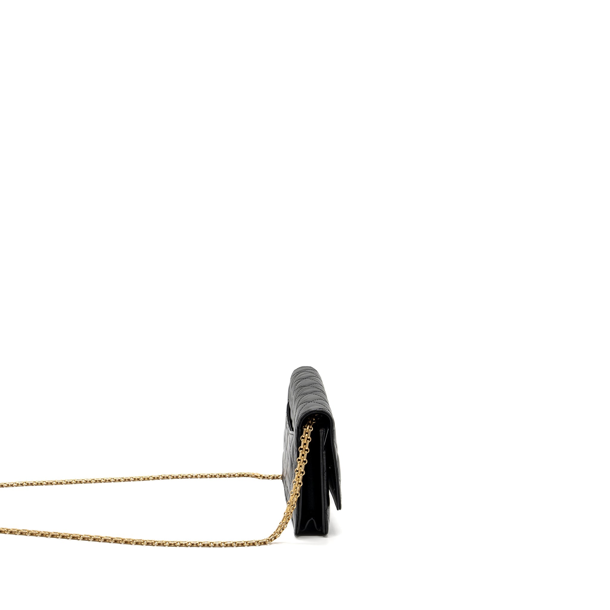CHANEL 2.55 WALLET ON CHAIN AGED CALFSKIN BLACK BRUSHED GHW (MICROCHIP)