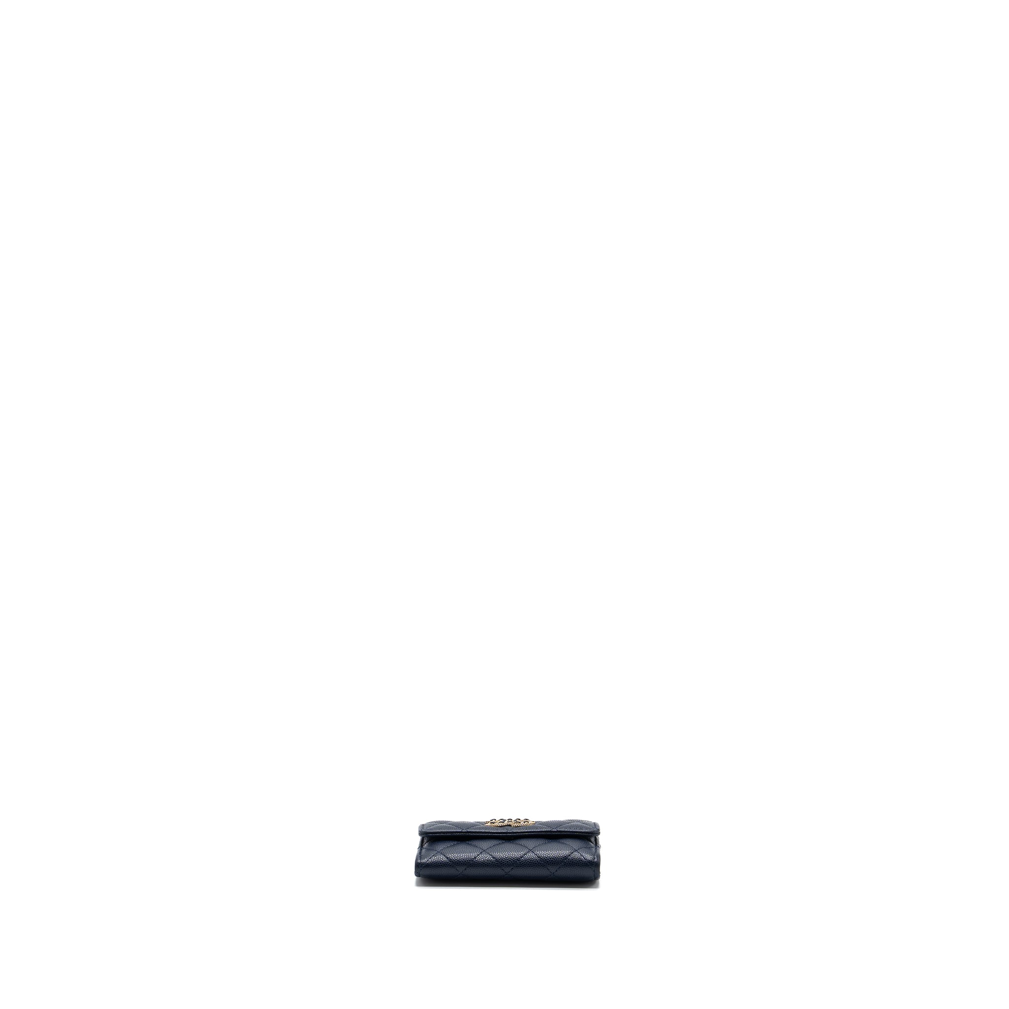 CHANEL DETAILED GIANT LOGO CARD HOLDER CAVIAR DARK BLUE LGHW