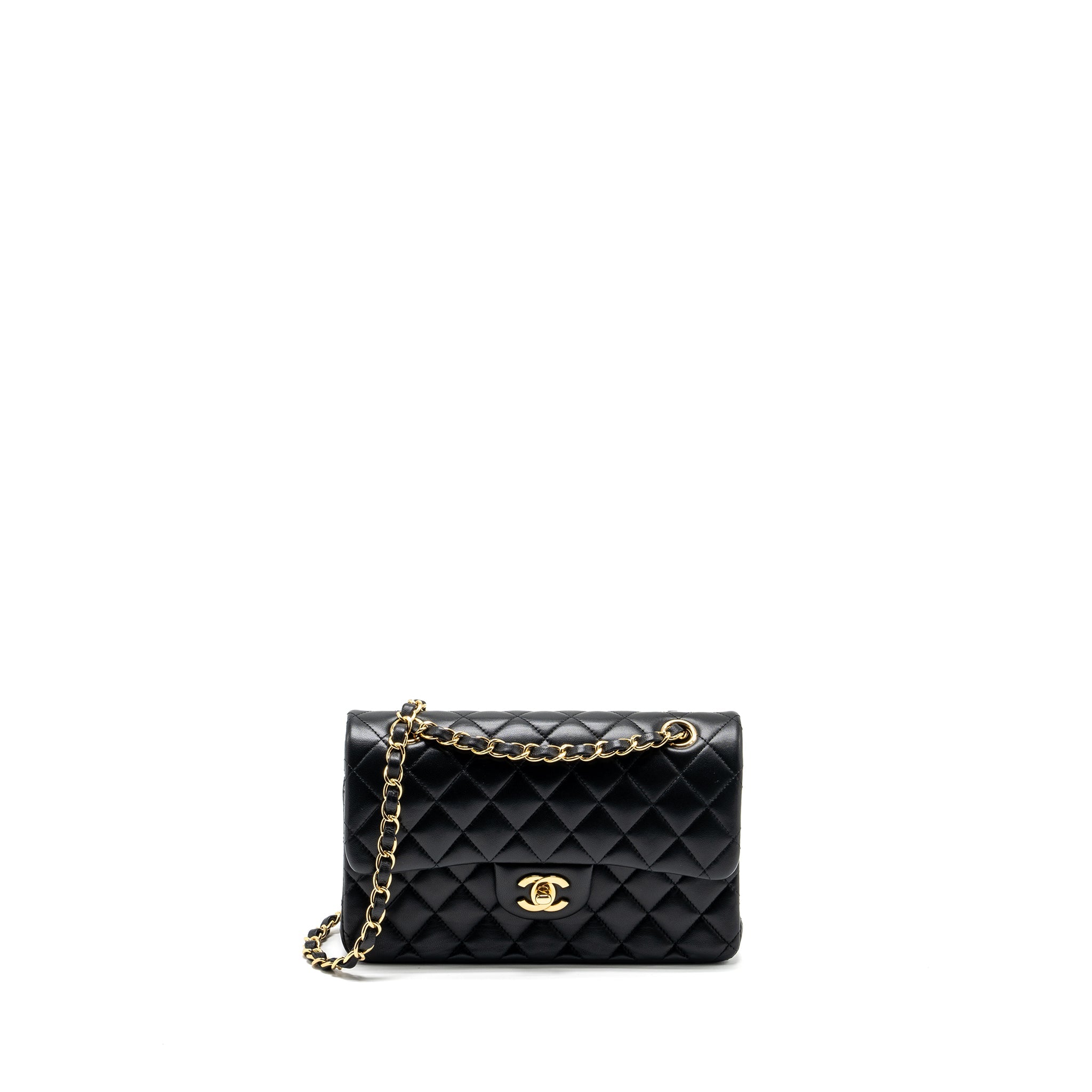 CHANEL SMALL CLASSIC DOUBLE FLAP BAG LAMBSKIN BLACK GHW