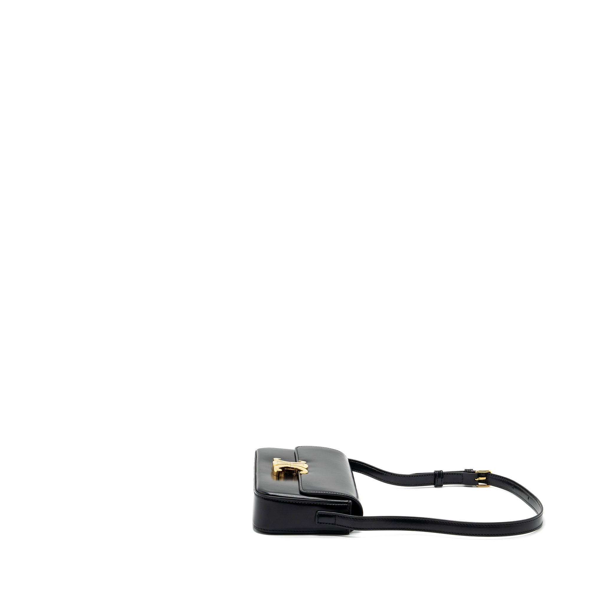 CELINE TRIOMPHE SHOULDER BAG SHINY CALFSKIN BLACK GHW