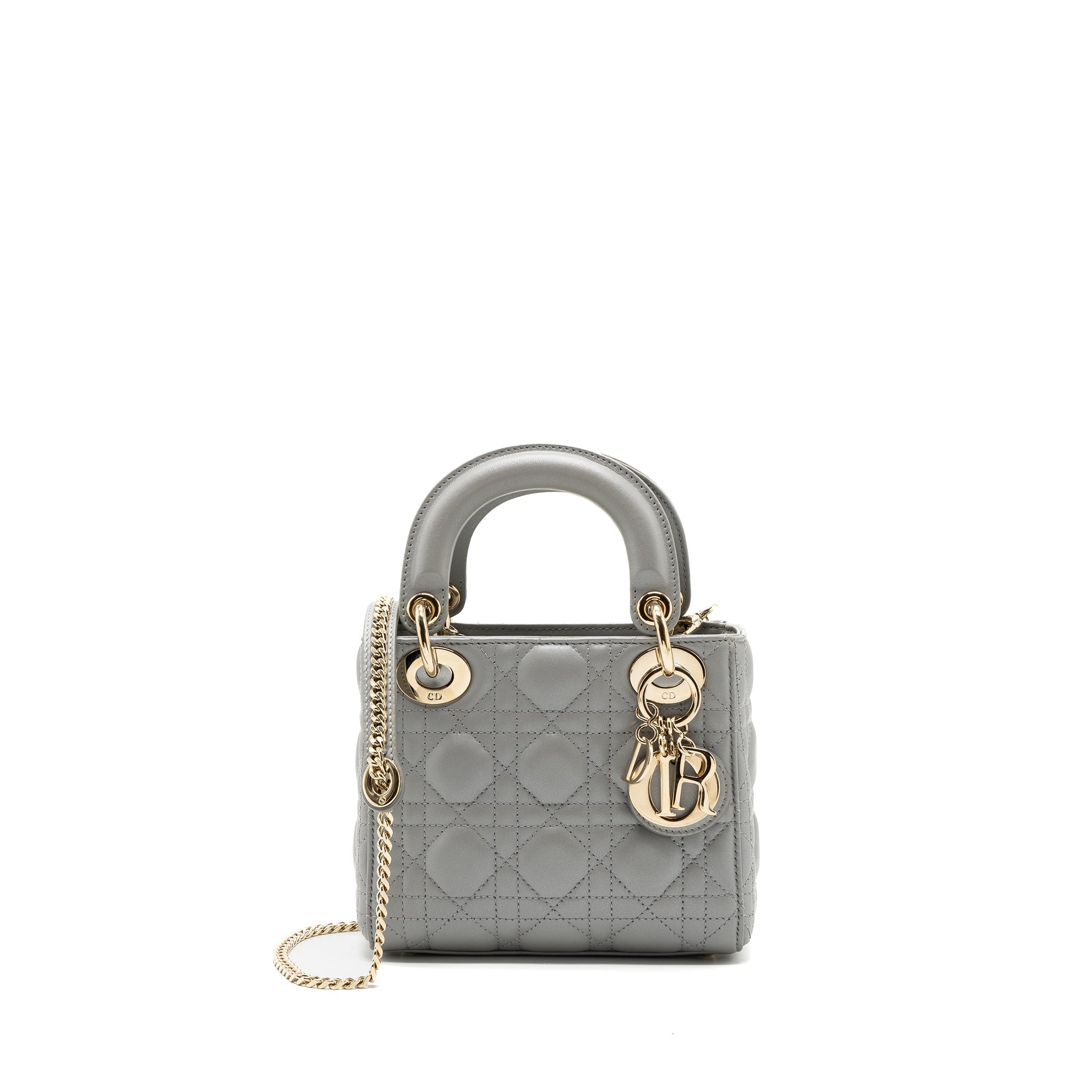 DIOR MINI LADY DIOR LAMBSKIN GREY LGHW