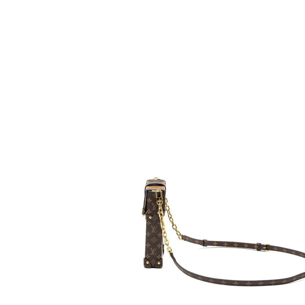 LOUIS VUITTON VERTICAL TRUNK POCHETTE WITH CHAIN MONOGRAM REVERSE CANVAS GHW
