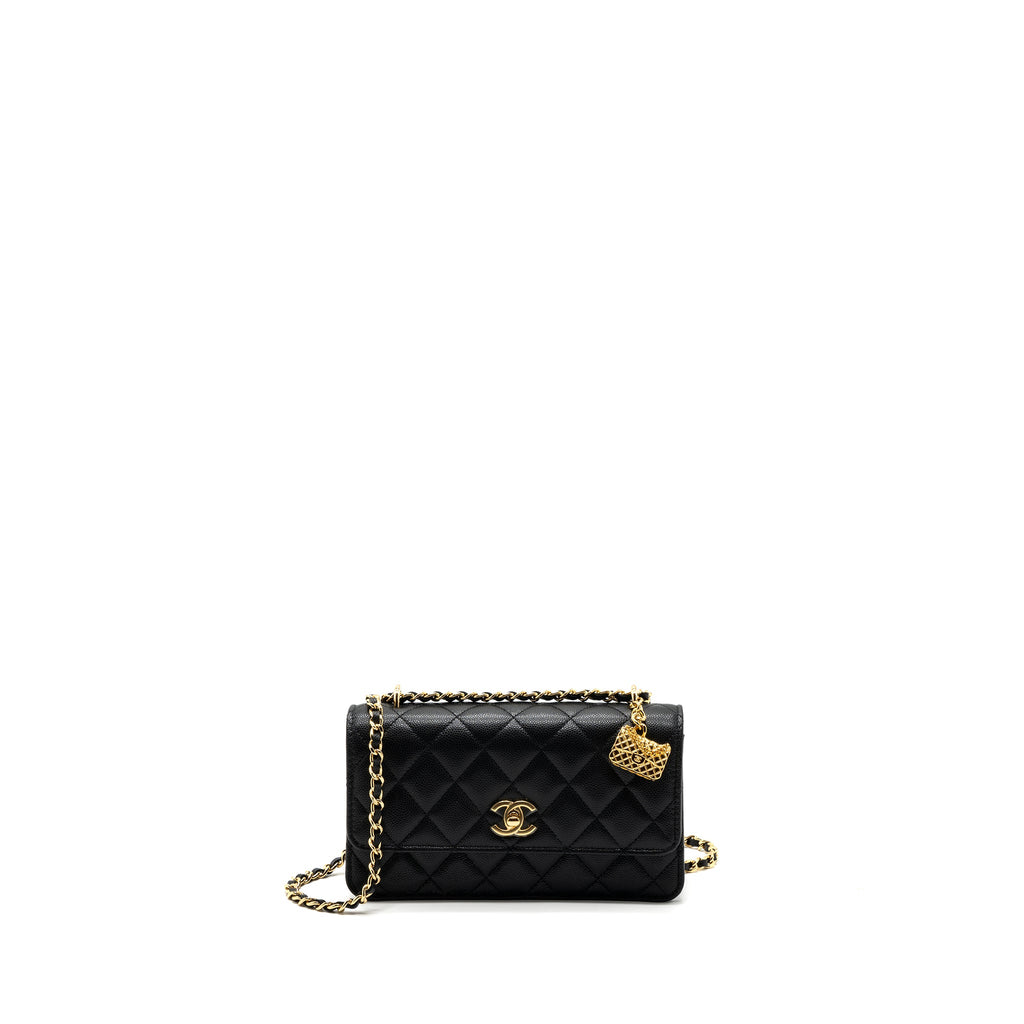 CHANEL 23S WALLET ON CHAIN WITH BAG CHARM CAVIAR BLACK GHW(MICROCHIP)