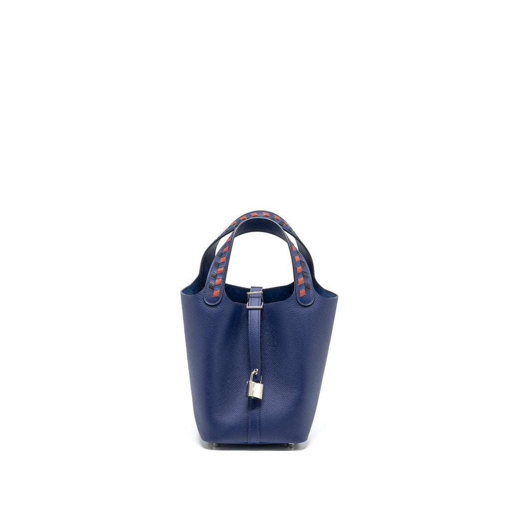 HERMES PICOTIN 18 LOCK BAG EPSOM BLUE ENCRE/ BRIQUE / BLACK SHW