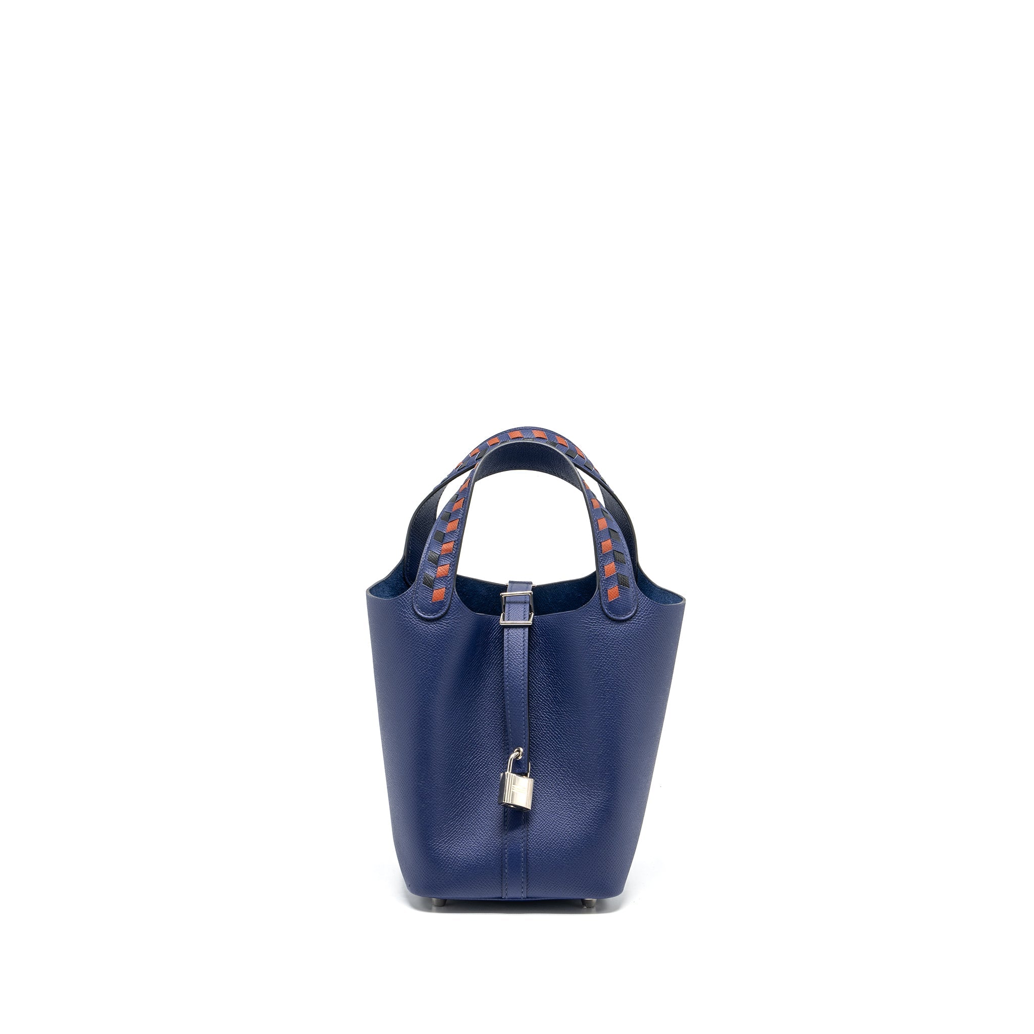 HERMES PICOTIN 18 LOCK BAG EPSOM BLUE ENCRE/ BRIQUE / BLACK SHW