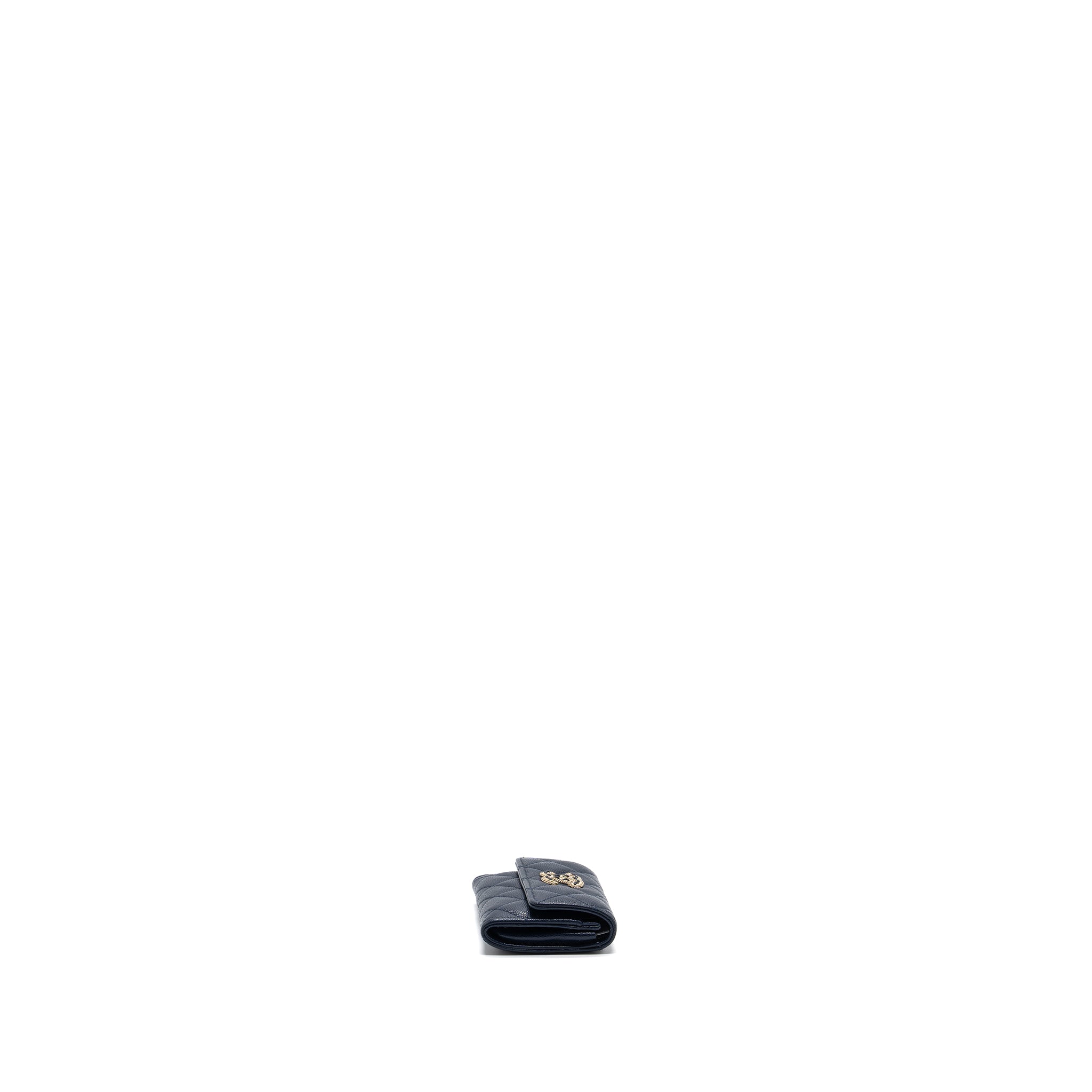 CHANEL DETAILED GIANT LOGO CARD HOLDER CAVIAR DARK BLUE LGHW