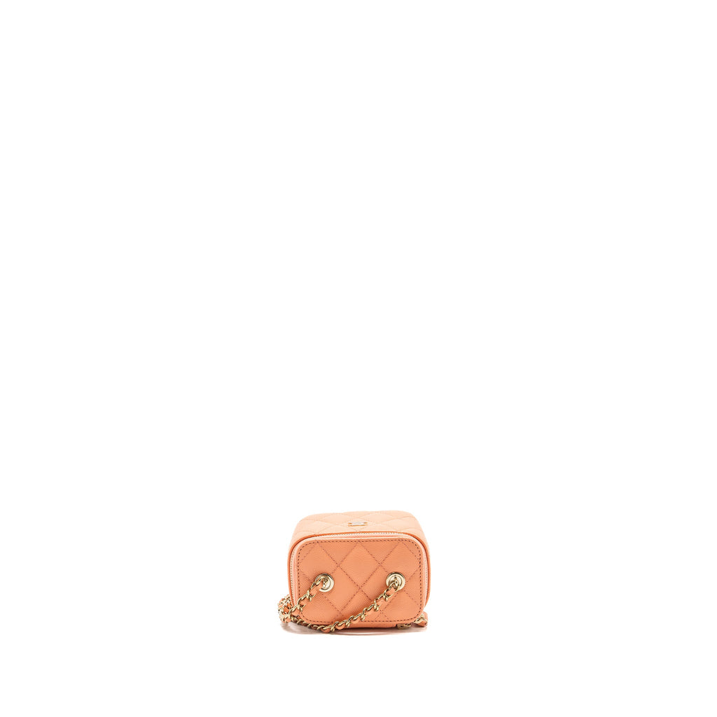 CHANEL MINI VANITY WITH CHAINS CAVIAR CORAL PINK LGHW(MICROCHIP)