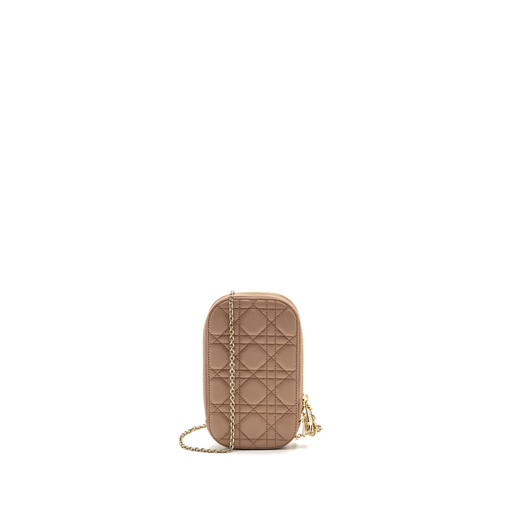 DIOR LADY DIOR CALL'IN DIOR PHONE HOLDER LAMBSKIN DUSTY PINK LGHW