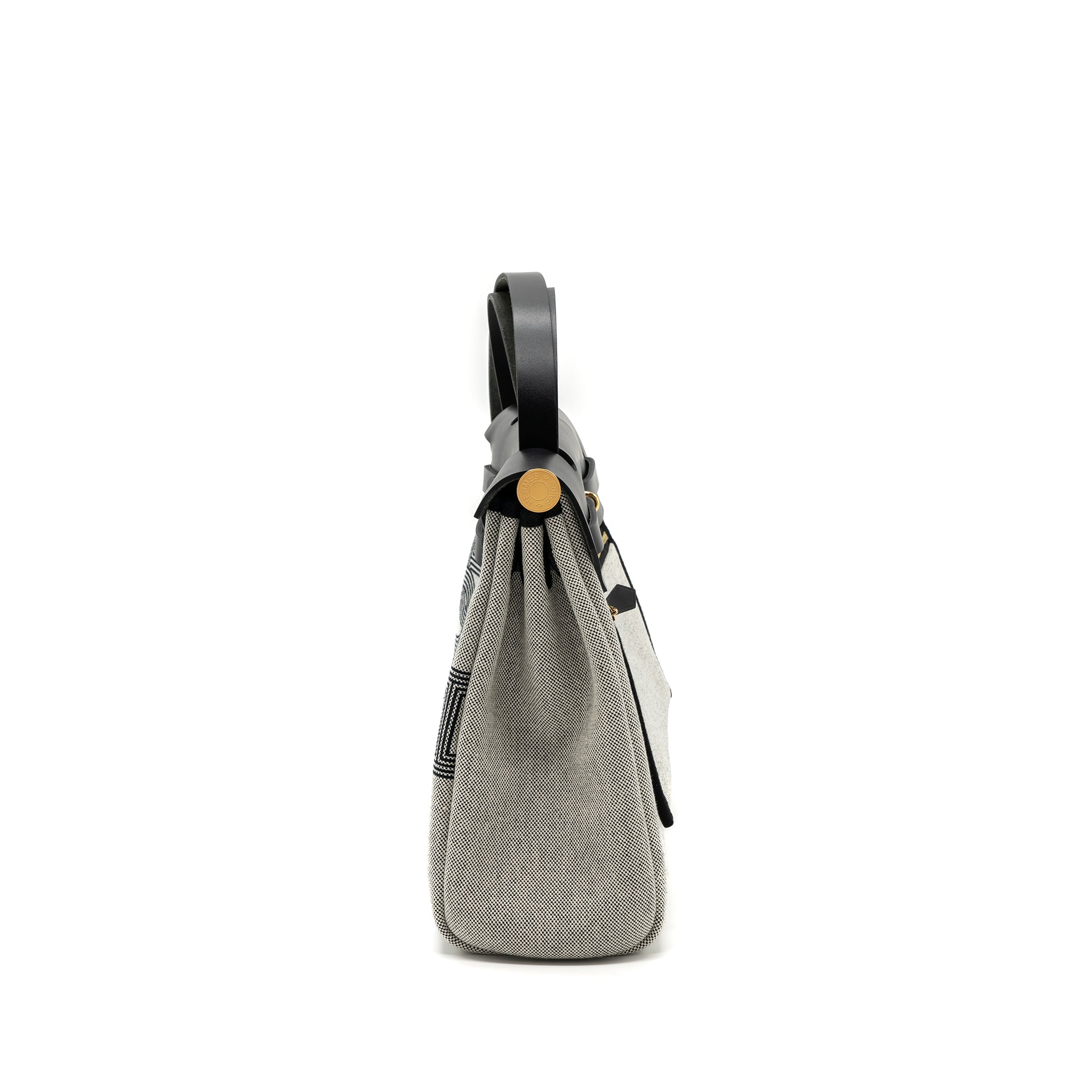 HERMES HERBAG 31 ZIP BAG TOILE H PLUME CANVAS/ HUNTER LEATHER BLACK / ECRU GHW