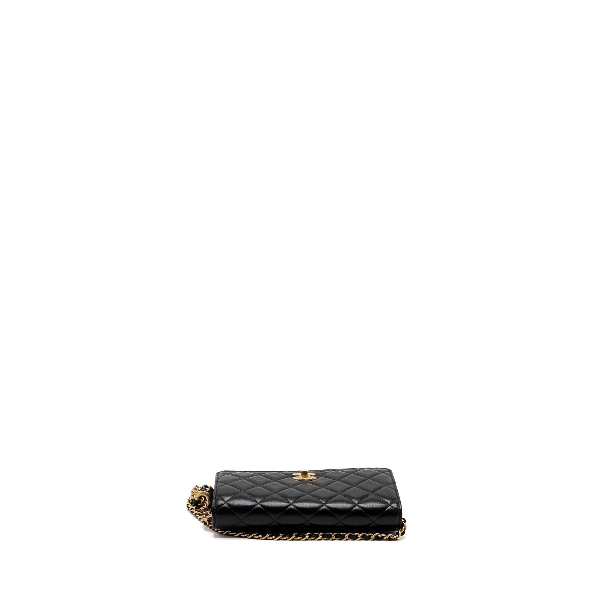 CHANEL 22S PEARL CRUSH WALLET ON CHAIN LAMBSKIN BLACK BRUSHED GHW (MICROCHIP)