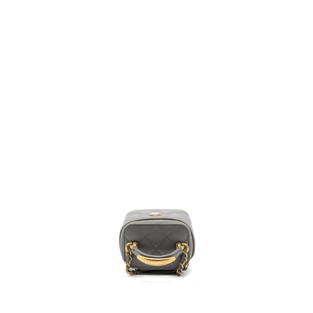 CHANEL TOP HANDLE MINI VANITY CASE LAMBSKIN GREY GHW(MICROCHIP)