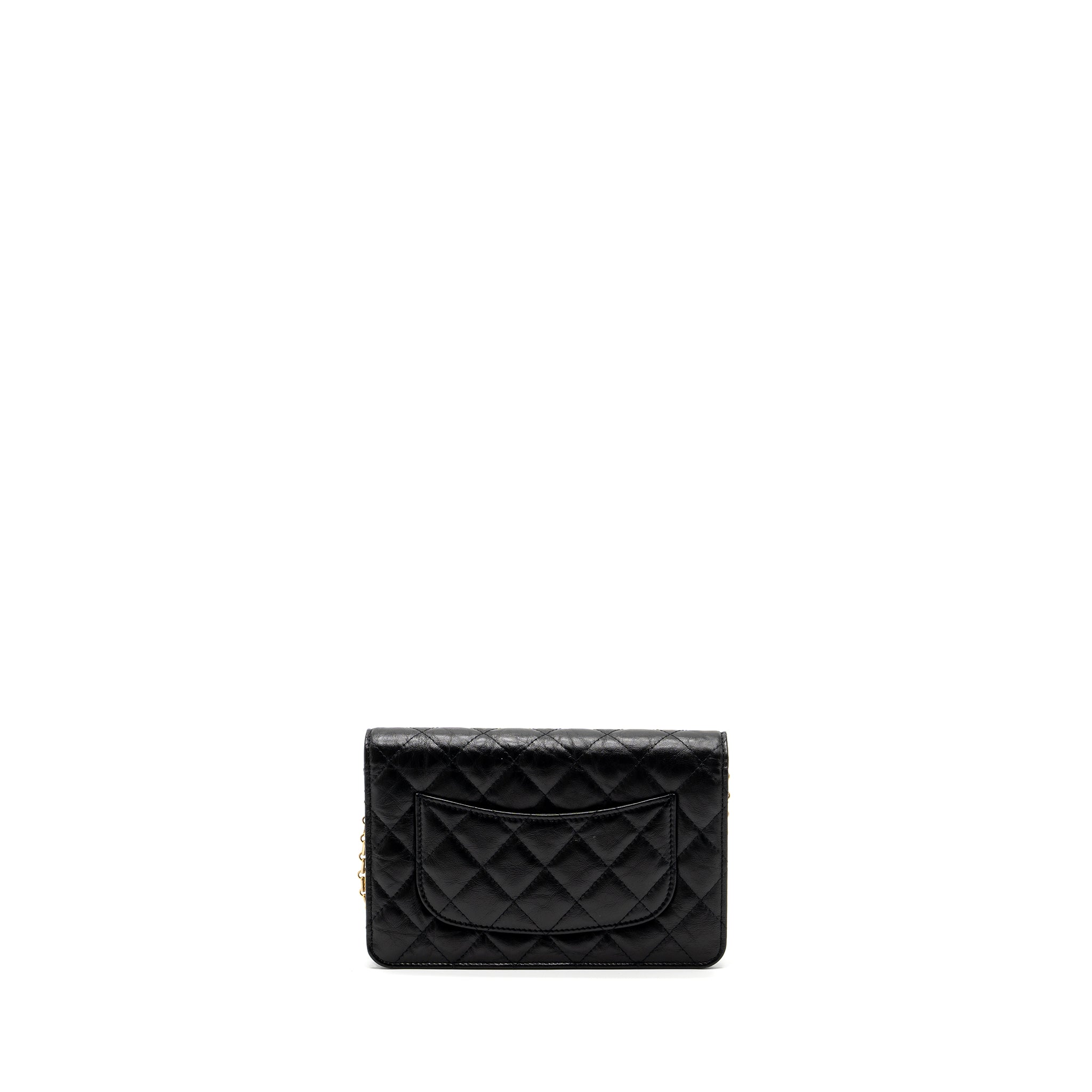 CHANEL 2.55 WALLET ON CHAIN AGED CALFSKIN BLACK BRUSHED GHW (MICROCHIP)