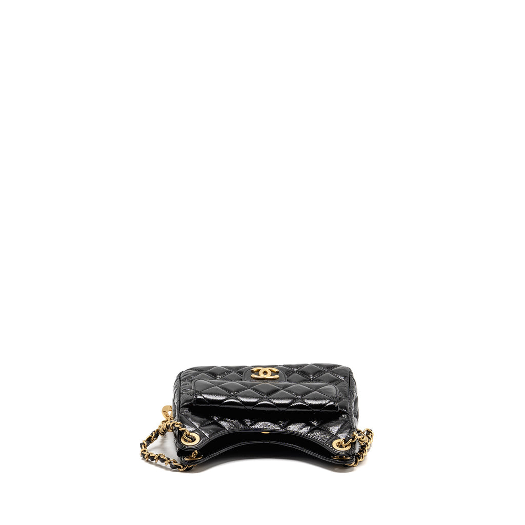 CHANEL 23C SMALL HOBO BAG SHINY CALFSKIN BLACK BRUSHED GHW (MICROCHIP)