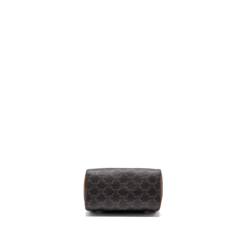 CELINE SMALL BOSTON BAG TRIOMPHE CANVAS/ LEATHER BROWN GHW