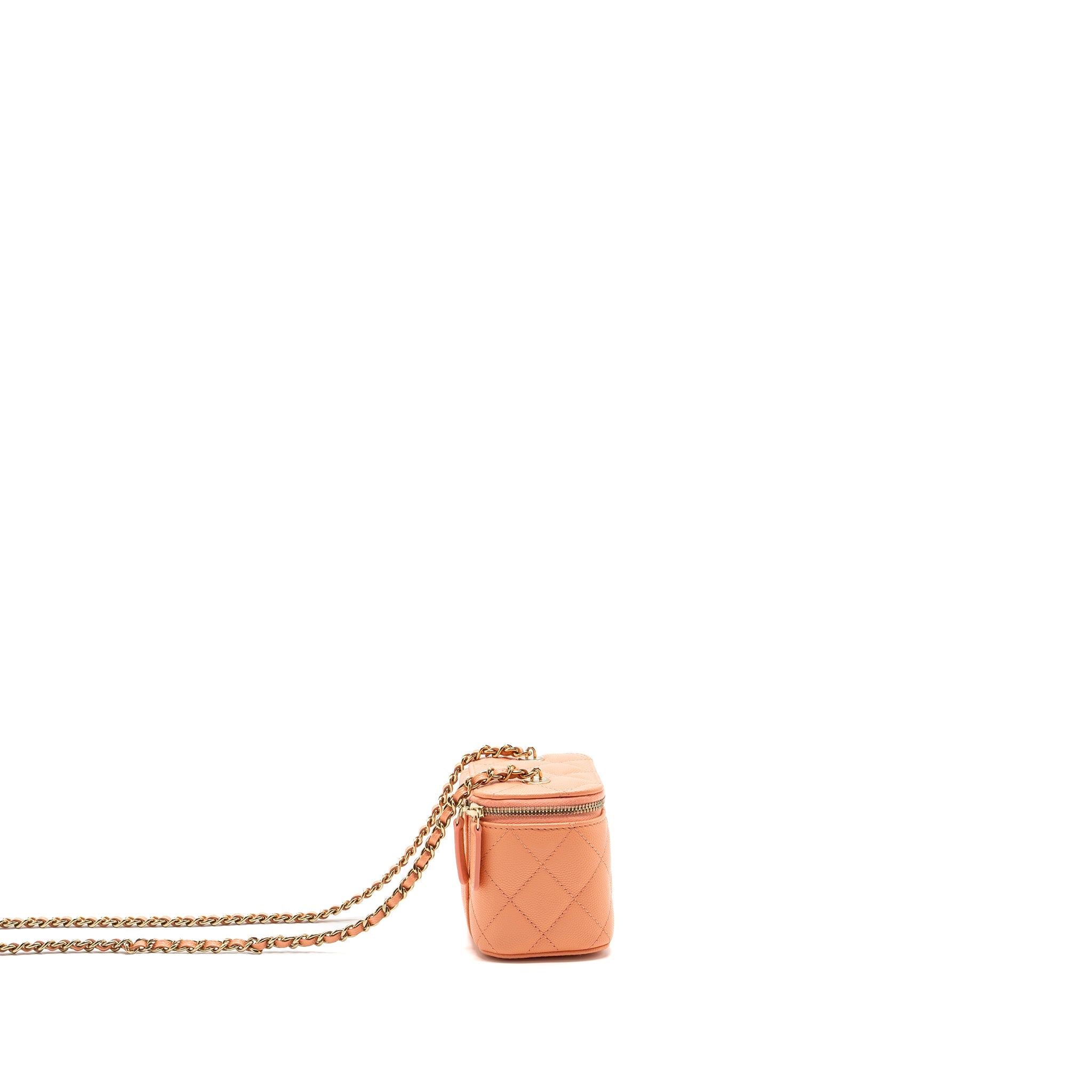 CHANEL MINI VANITY WITH CHAINS CAVIAR CORAL PINK LGHW(MICROCHIP)