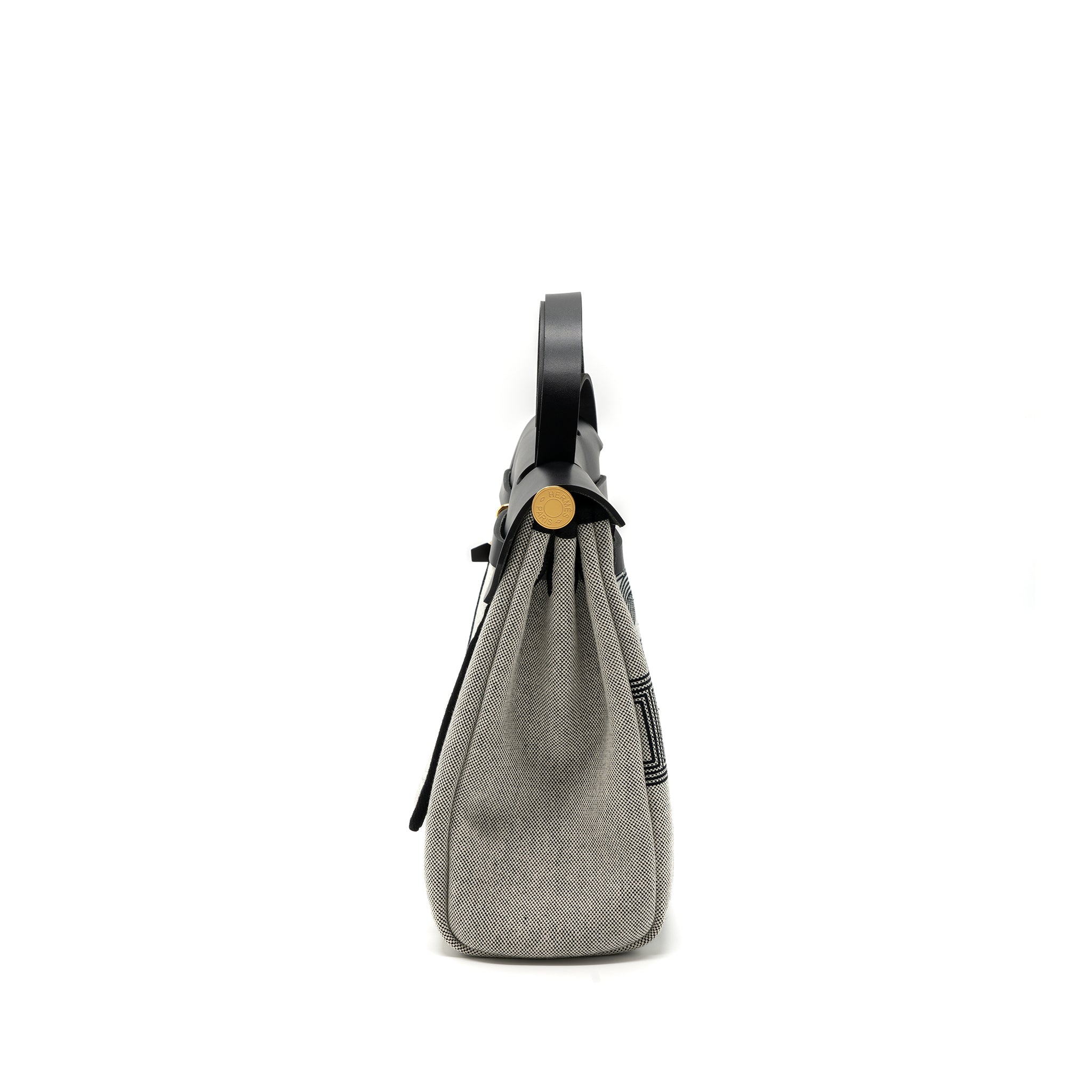 HERMES HERBAG 31 ZIP BAG TOILE H PLUME CANVAS / HUNTER LEATHER BLACK / ECRU GHW