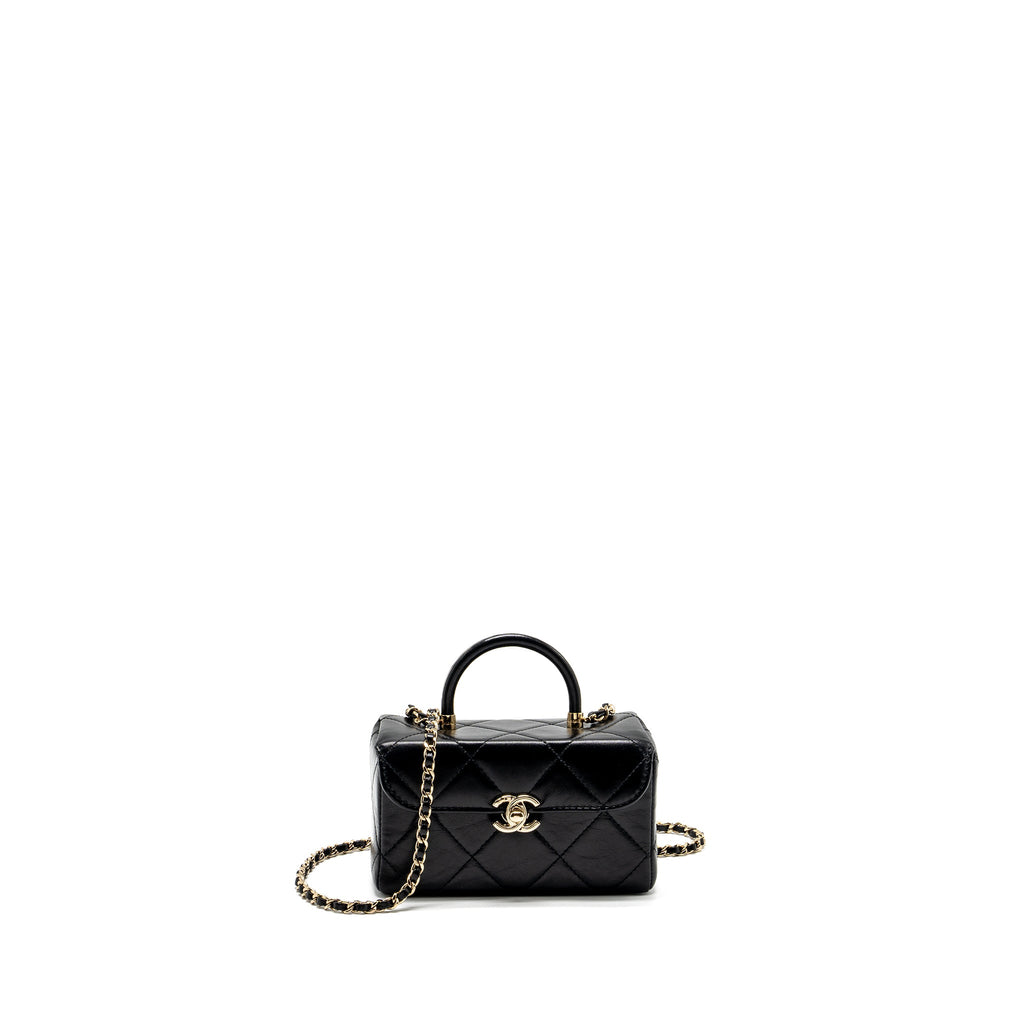 CHANEL 23K TOP HANDLE VANITY BAG SHINY CALFSKIN BLACK GHW (MICROCHIP)