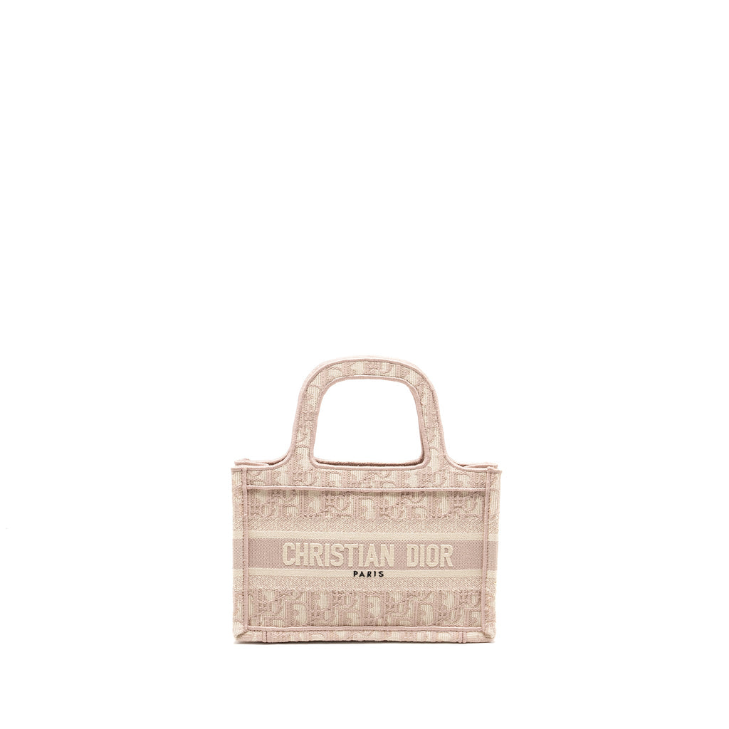 DIOR MINI BOOK TOTE OBLIQUE EMBROIDERY PINK