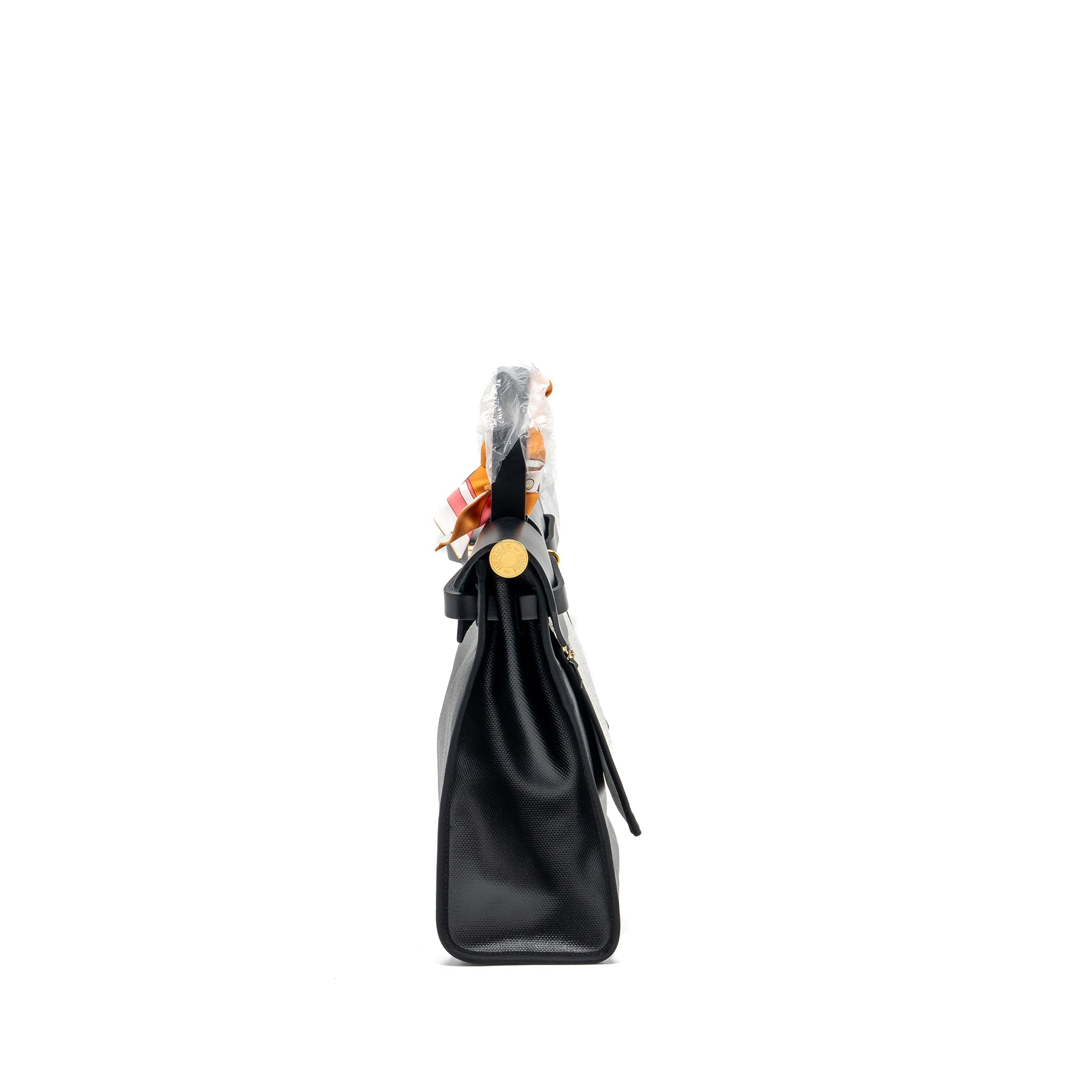 HERMES HERBAG 31 ZIP BAG BERLINE CANVAS / VACHE HUNTER BLACK / ECRU GHW