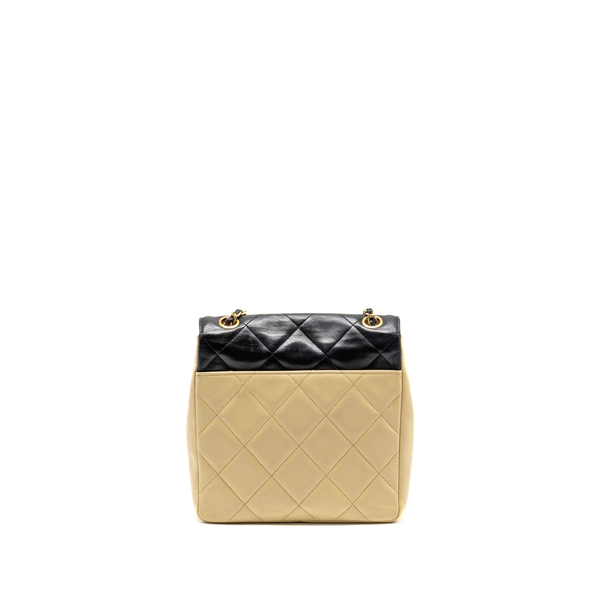 CHANEL VINTAGE QUILTED ENVELOPE FLAP BAG LAMBSKIN BEIGE / BLACK GHW
