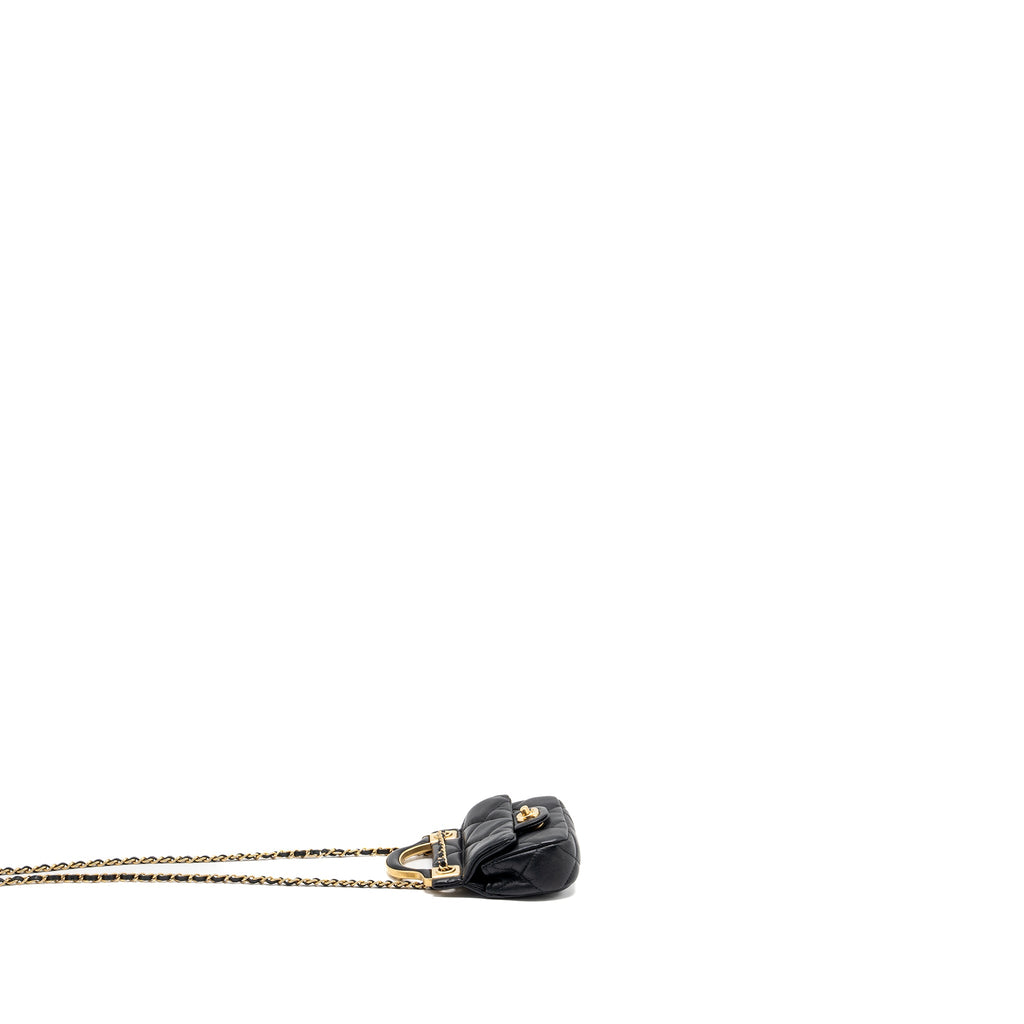 CHANEL TOP HANDLE MINI FLAP BAG WITH CHAIN CALFSKIN BLACK GHW