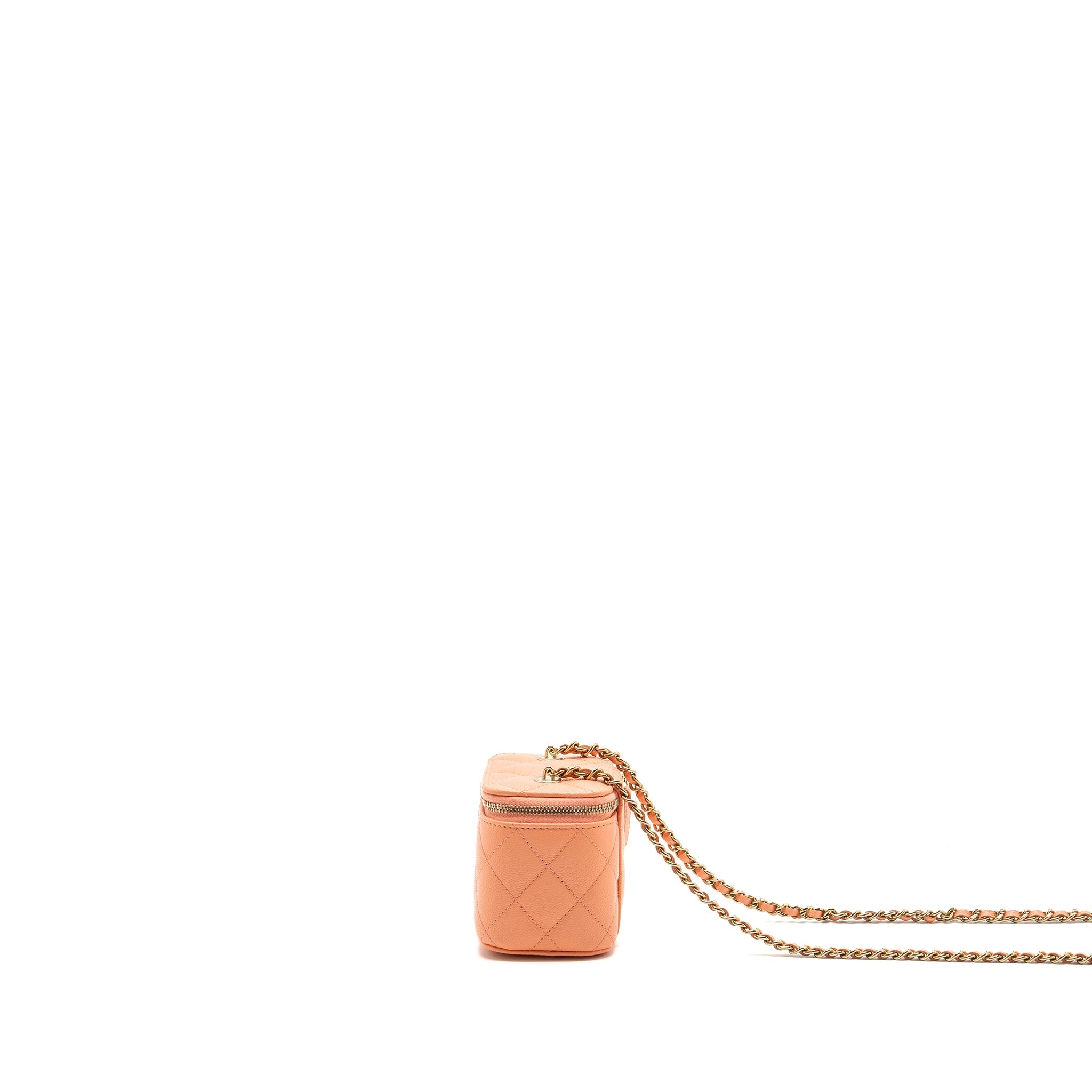 CHANEL MINI VANITY WITH CHAINS CAVIAR CORAL PINK LGHW(MICROCHIP)