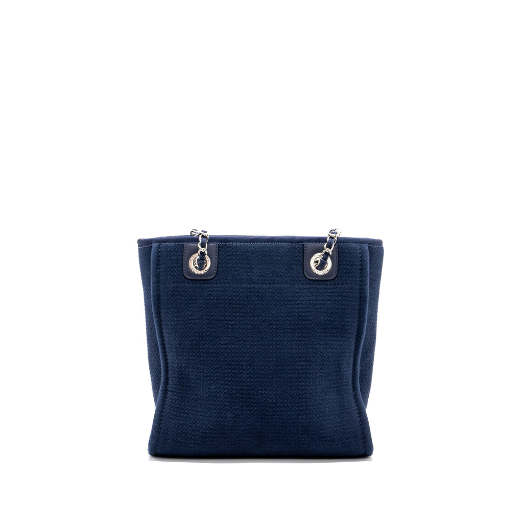 CHANEL SMALL DEAUVILLE TOTE BAG CANVAS NAVY SHW (MICROCHIP)