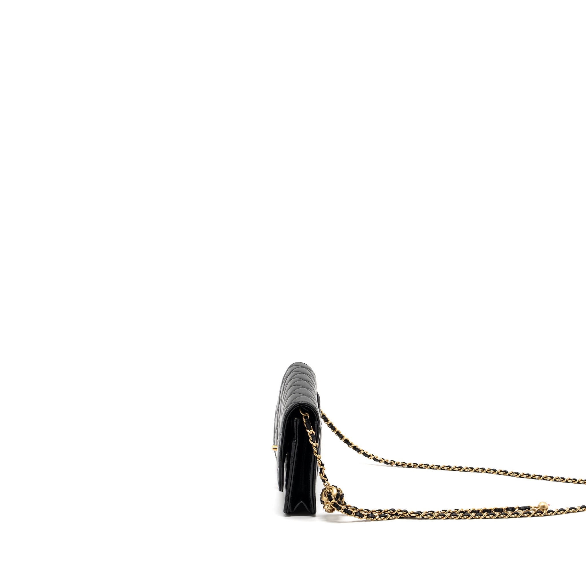 CHANEL 22S PEARL CRUSH WALLET ON CHAIN LAMBSKIN BLACK BRUSHED GHW (MICROCHIP)