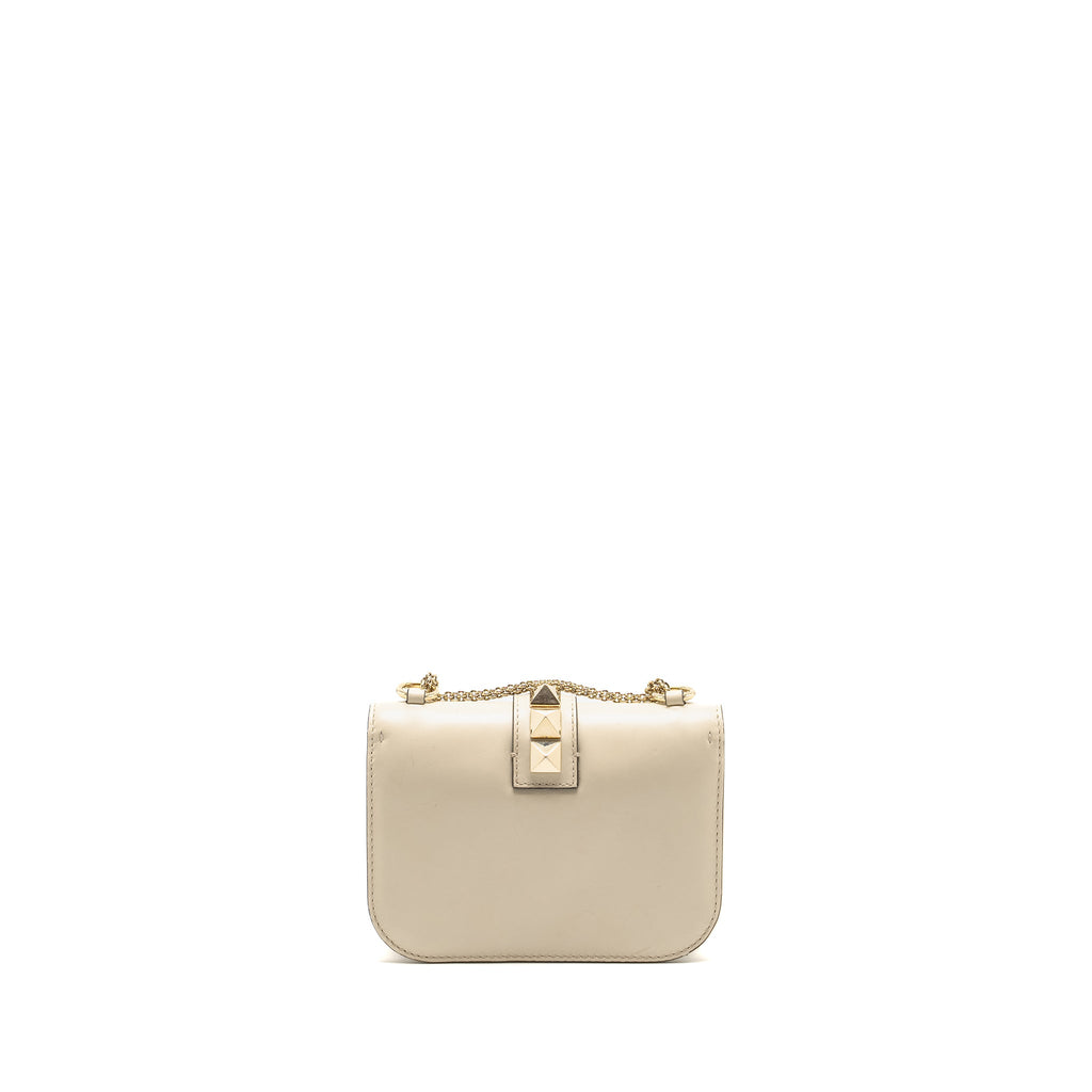 VALENTINO GARAVANI ROCKSTUD GLAM LOCK CHAIN BAG LEATHER WHITE LGHW
