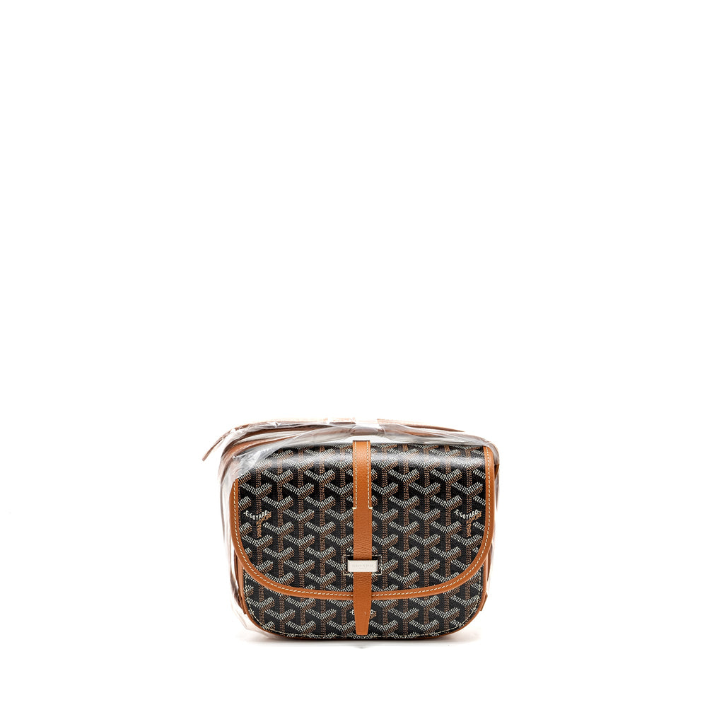 GOYARD BELVEDERE PM MESSENGER  BAG GOYARDLINE CANVAS/CALFSKIN BLACK/TAN SHW