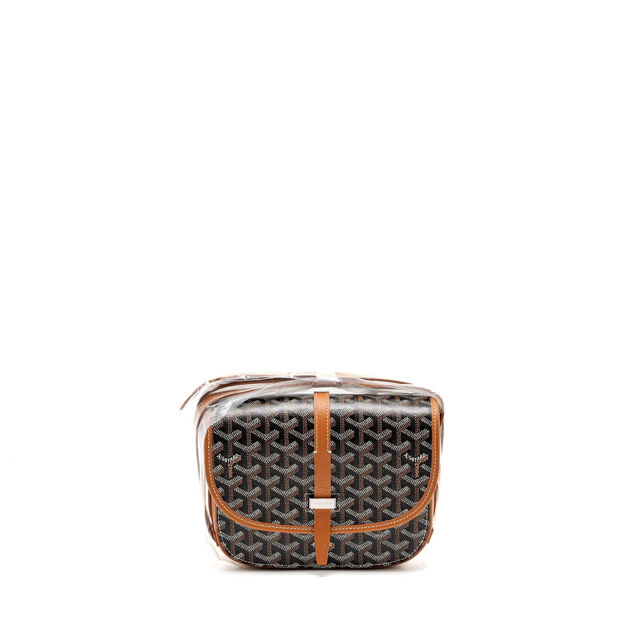 GOYARD BELVEDERE PM MESSENGER  BAG GOYARDLINE CANVAS/CALFSKIN BLACK/TAN SHW