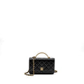 CHANEL DETAIL TOP HANDLE WALLET ON CHAIN LAMBSKIN BLACK BRUSHED GHW (MICROCHIP)