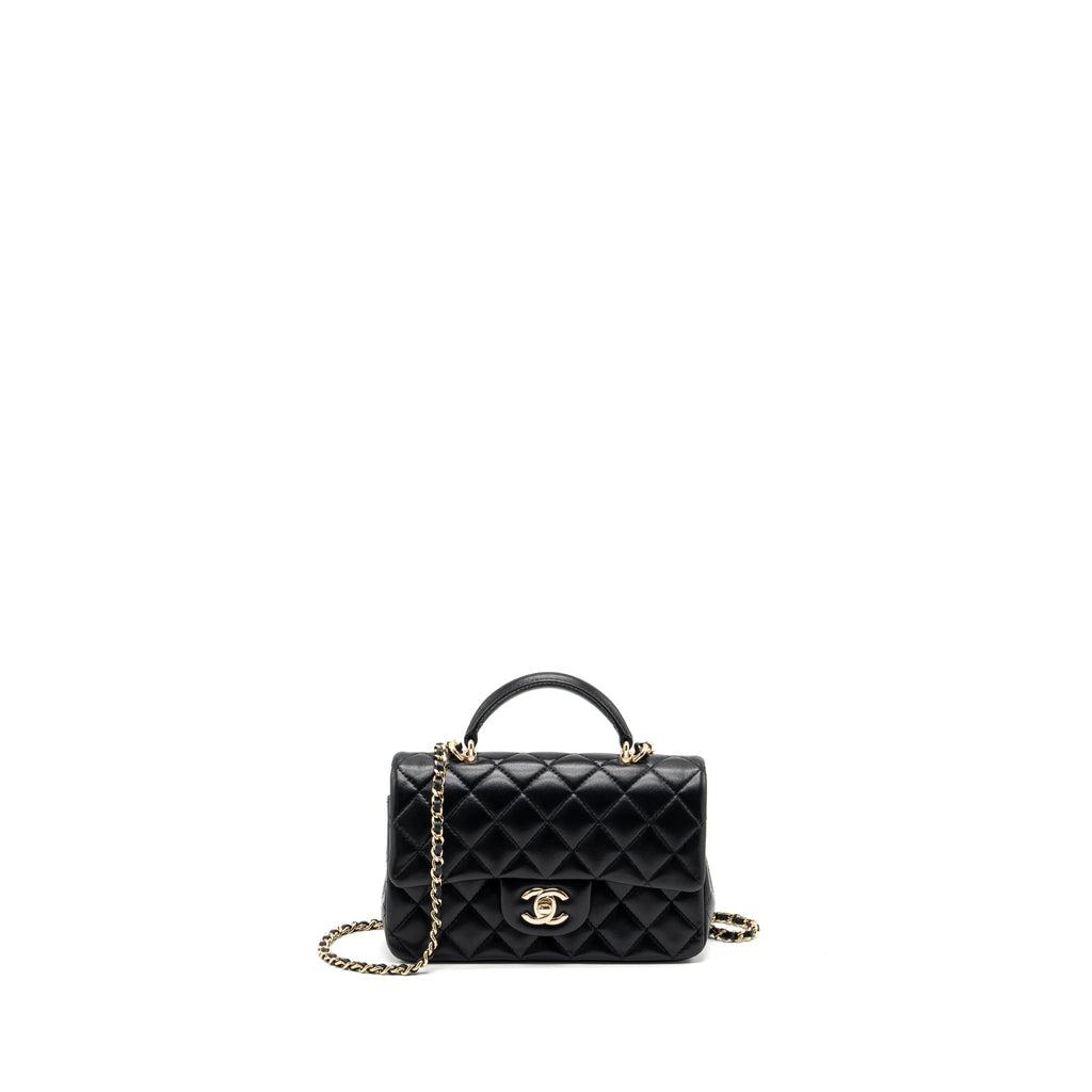 CHANEL TOP HANDLE MINI RECTANGULAR LAMBSKIN BLACK LGHW(MICROCHIP)