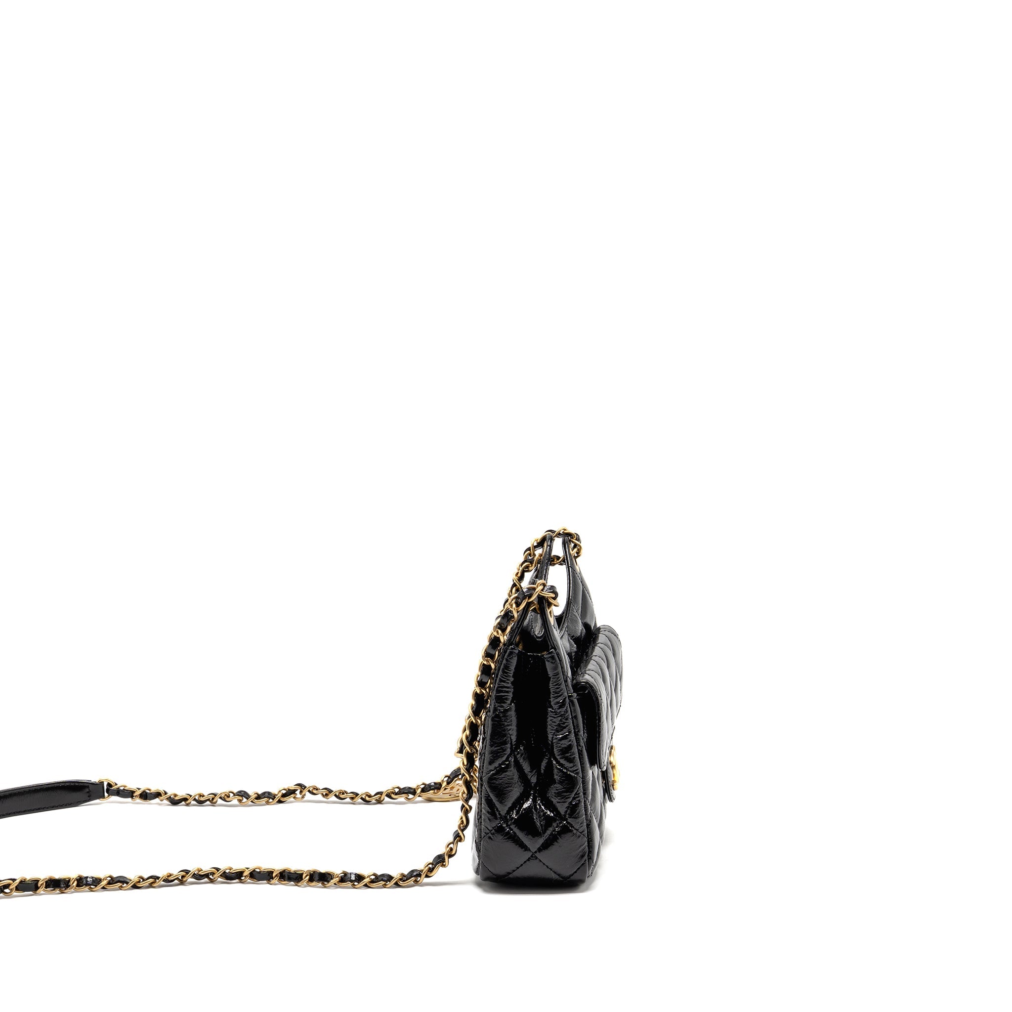 CHANEL 23C SMALL HOBO BAG SHINY CALFSKIN BLACK BRUSHED GHW (MICROCHIP)