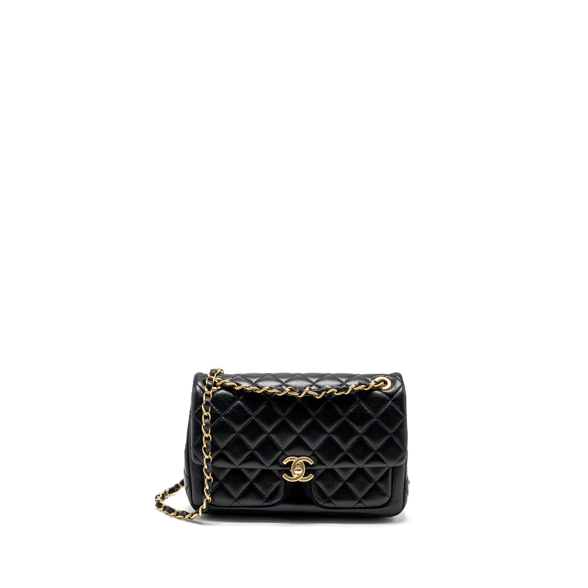 CHANEL QUILTED FLAP BAG LAMBSKIN BLACK GHW (MICROCHIP)