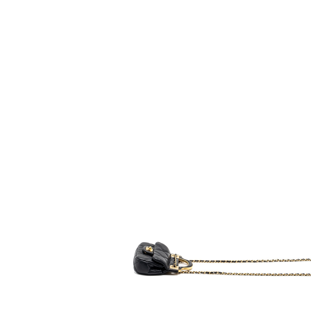 CHANEL TOP HANDLE MINI FLAP BAG WITH CHAIN CALFSKIN BLACK GHW