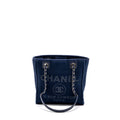 CHANEL SMALL DEAUVILLE TOTE BAG CANVAS NAVY SHW (MICROCHIP)
