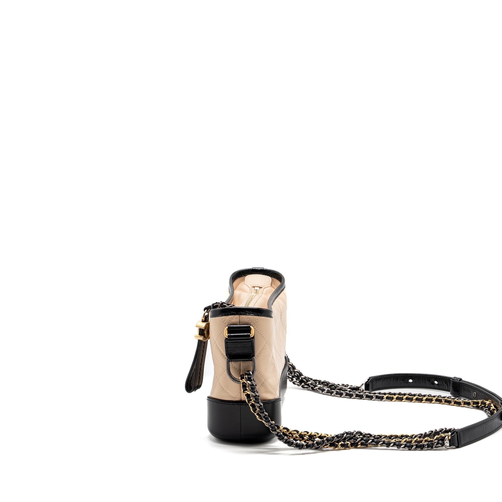 CHANEL SMALL GABRIELLE HOBO BAG CALFSKIN BEIGE / BLACK MULTICOLOUR HARDWARE