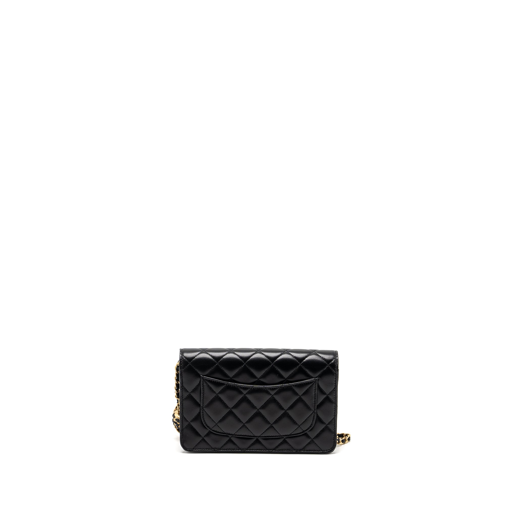 CHANEL 22S PEARL CRUSH WALLET ON CHAIN LAMBSKIN BLACK BRUSHED GHW (MICROCHIP)