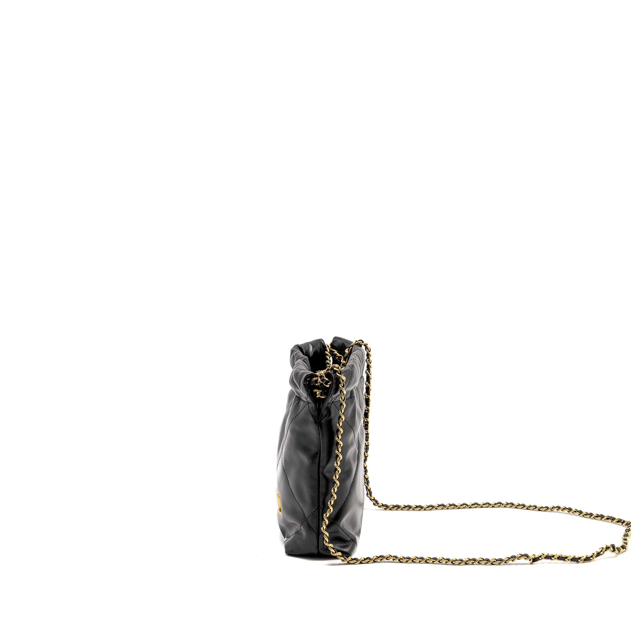 CHANEL MINI 22 BAG SHINY CALFSKIN BLACK GHW (MICROCHIP)
